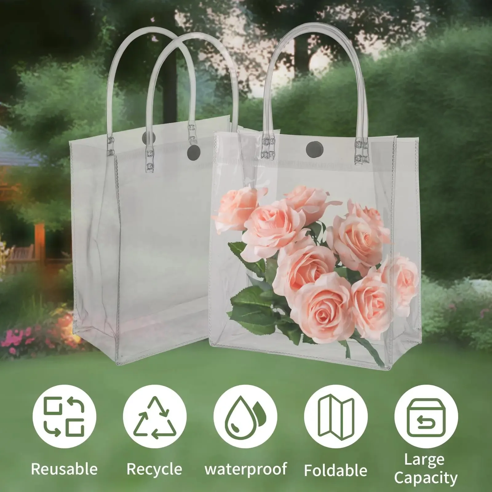 10–100 Stück durchsichtige Geschenktüten aus Kunststoff mit Griff, transparente Geschenktüte, wiederverwendbare Einkaufstasche, PVC-Goodie-Taschen für Hochzeits-Partyzubehör – Detail 10