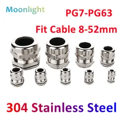 1Pcs Waterproof Cable Gland 304 Stainless Steel Glands IP68 PG7 PG9 Metal Joint PG13.5 PG16 Cable Fixing Seal Joint Fit 3-52mm