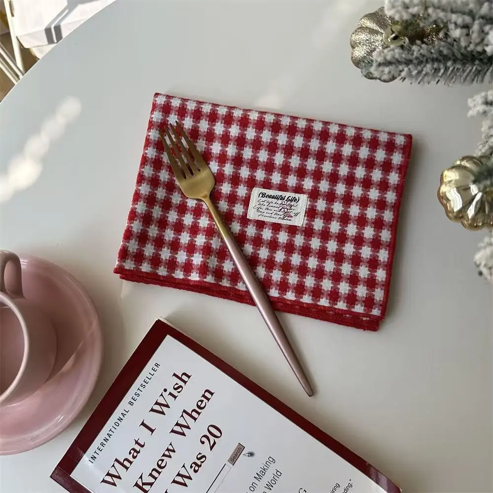 Korean Ins-style Red Checkered Fabric Placemats Heat Insulation Pads Spring Festival Decoration, Table MATS Western Placemats