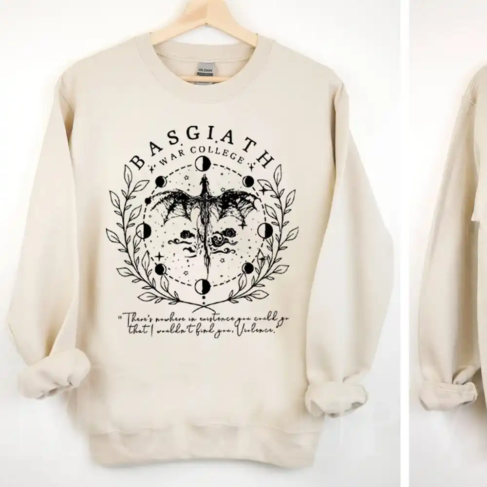 Basgiath War College 2-sided Sweatshirt Fourth Wing Comfort Gift for Book Lover Long Sleeve Fleece Sweatshirt Y2K Streetwear