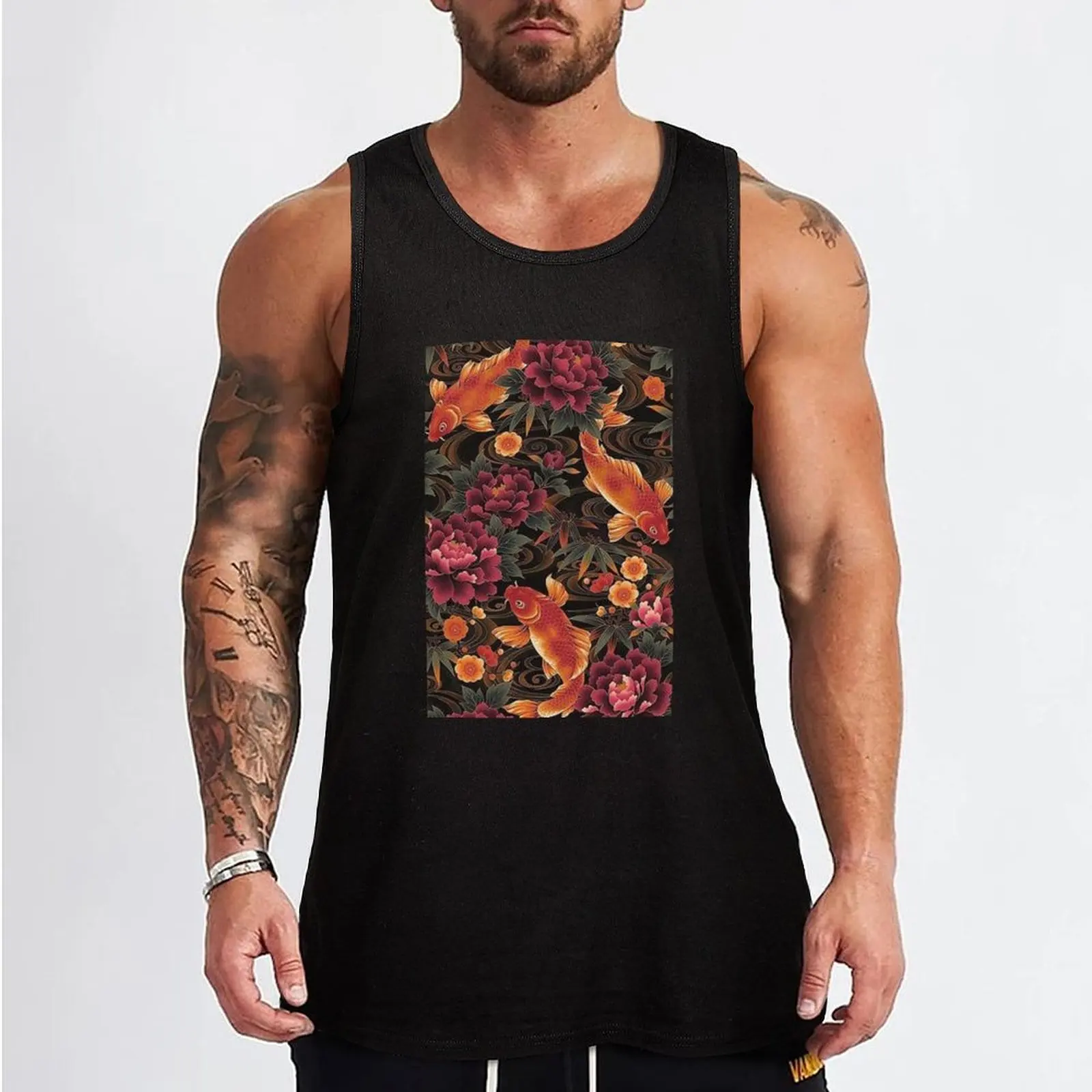 Orange Koi Fish Tank Top cotton t-shirts man t shirt gym