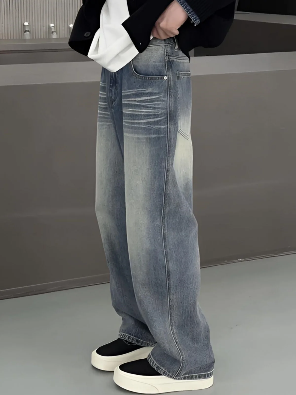

Spring New Style Men's Casual Washed Denim Jeans Elastic Comfortable Breathable Fashionable Straight Leg Zipper mid Waist
