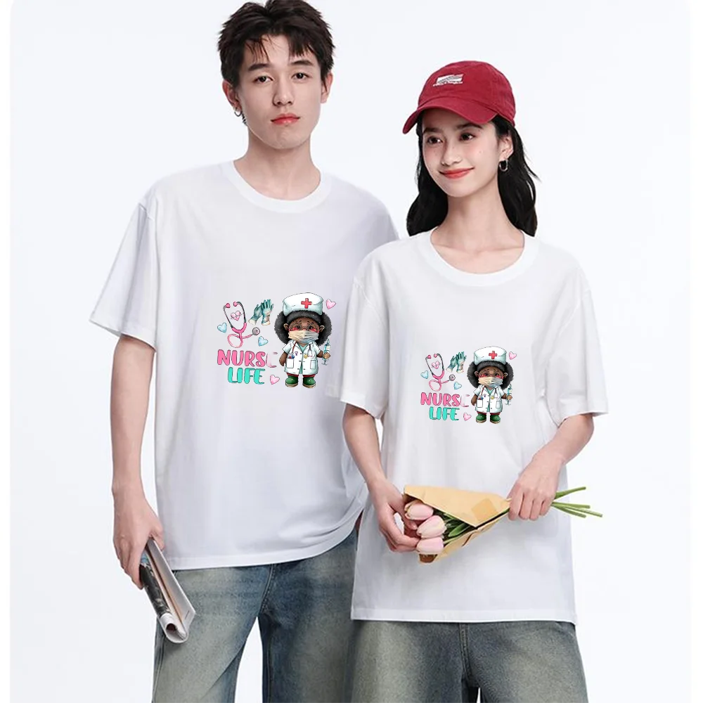 Nurse Life Cute Cartoon Nurse Printed T Shirt Breathable Fabric S-XXL Personalized Custom Casual Short Sleeve Tee Aesthetic Grap