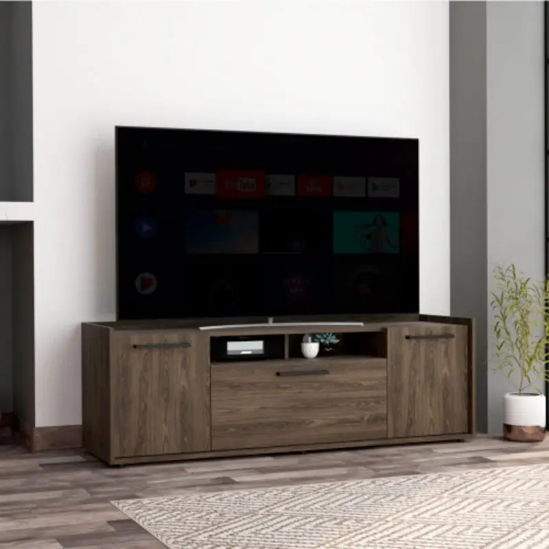 2-Door TV Stand Dark Walnut