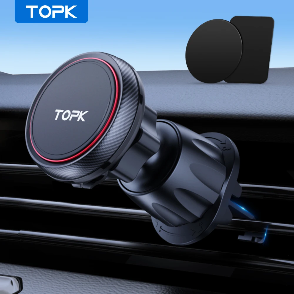 TOPK Magnetic Car Phone Holder Stand Magnet Cell Mobile Support Mount GPS Bracket in Car For iPhone 14 13 12 Samsung Xiaomi