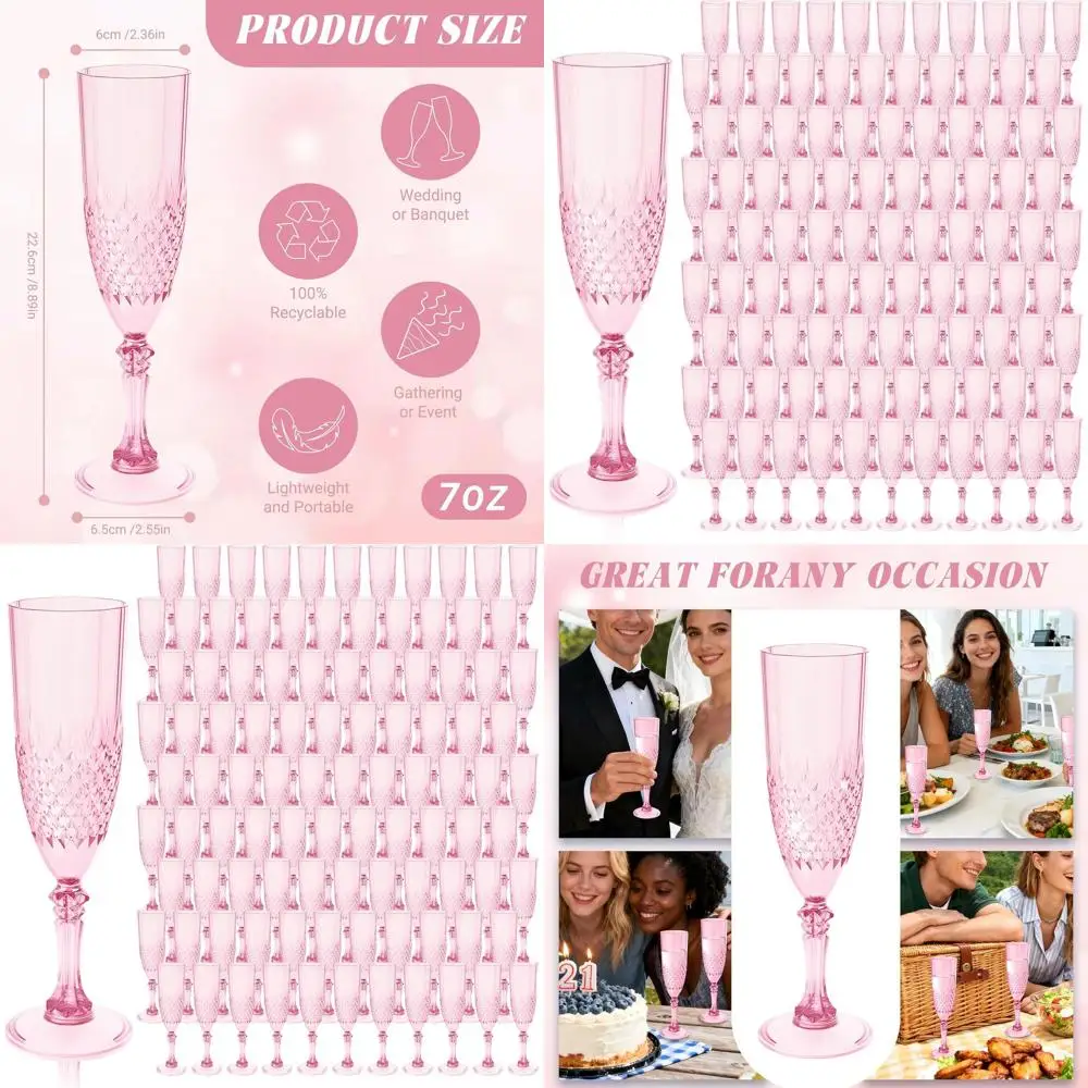 

Небьющиеся акриловые бокалы для шампанского, 100 штук, многоразовые, идеально подходят для свадеб, девичников и празднования Дня святого Валентина