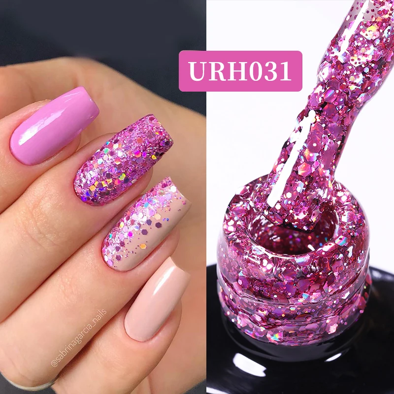 UR SUGAR-Verhéritage à Ongles en Gel UV LED à Paillettes Semi Continues, Couche de Base et de Finition pour Salon de Manucure, 140 Couleurs, 7ml