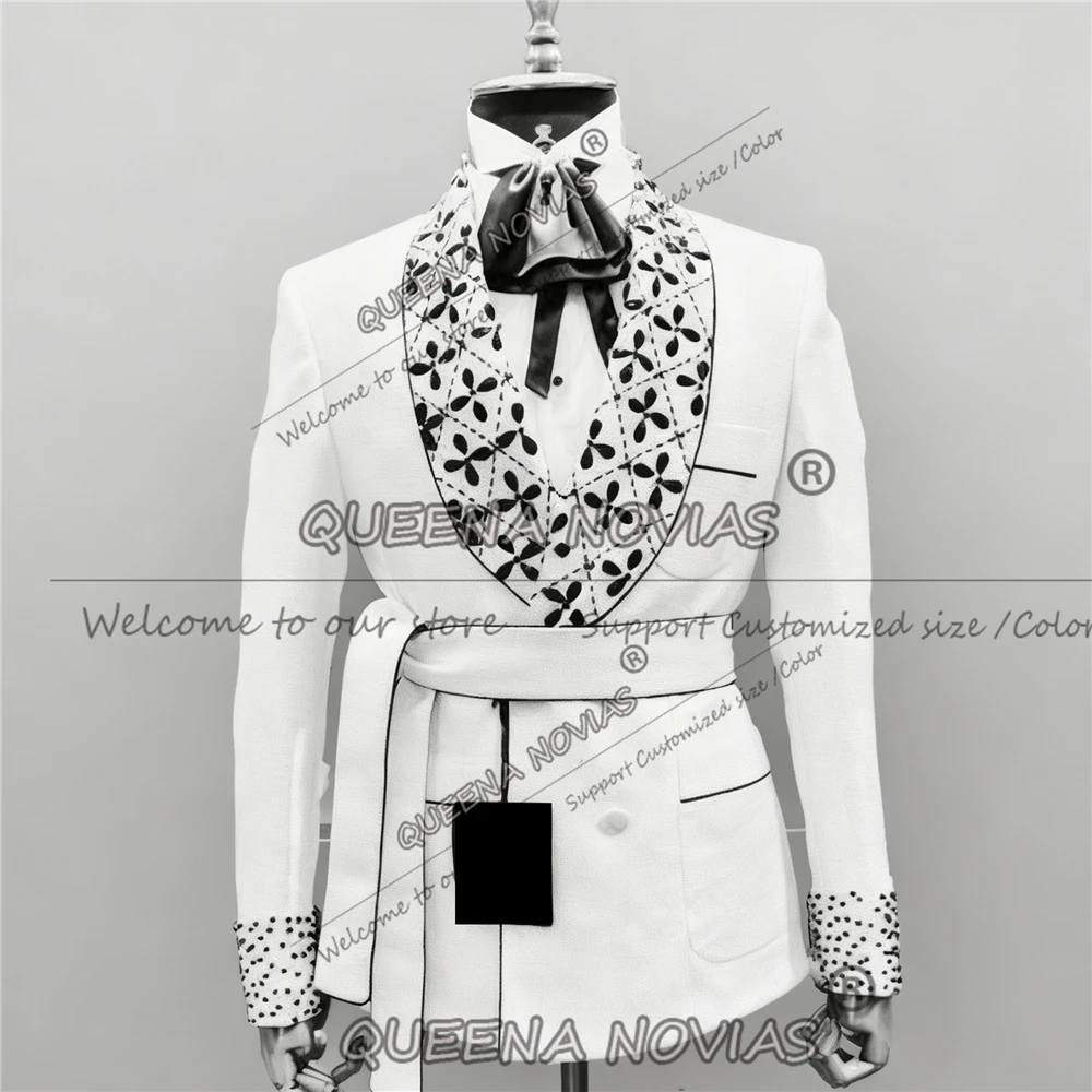 التألق الماس الخرز رجل الزفاف البدلات الرسمية 2 قطعة مجموعة مزدوجة الصدر العريس الحلل مخصصة شال التلبيب الدعاوى الرجال سليم صالح #2