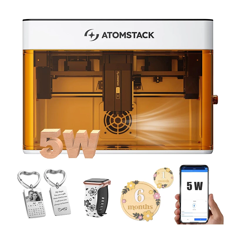 

Atomstack P1 Mini Engraving Machine 5W Diode Cutter Portable Desktop Enclosed Engraver CoreXY Dual Motor App Control