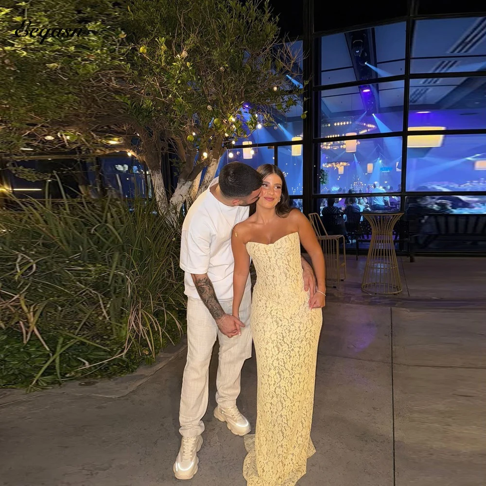 

Yellow Lace Evening Dresses Mermaid Women Wedding Guest Dress Elegant Party Dress Celebrity Gala Gown vestidos Customized