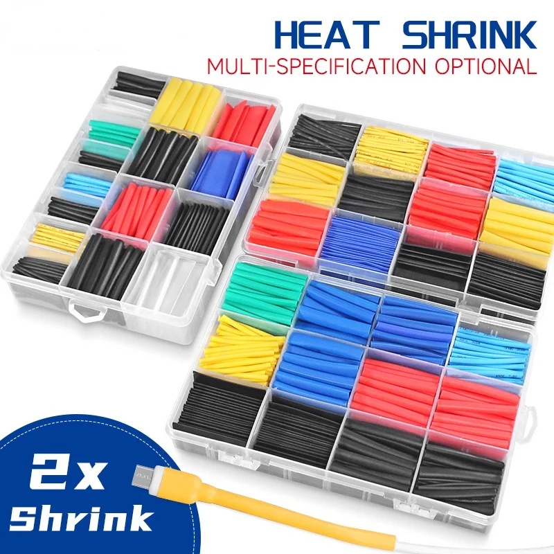 127 140 164 328/530/560/780pcs 2:1 Heat Shrink Tube Shrinking Assorted Polyolefin Insulation Sleeving Wire Cable Sleeve Wrap