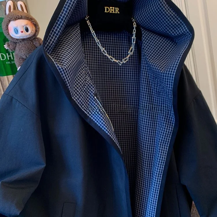 

Autumn Winter plus Size 300 Pou Design Sense Briti Plaid Double Sided Wear Hooded Windbreaker Coat Women 2025 New Arrival