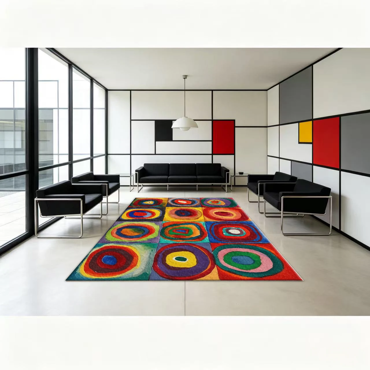 Colorful Concentric Circles Abstract Pattern Carpet Modern Wassily Kandinsky Art Style Living Room Home Floor Rug