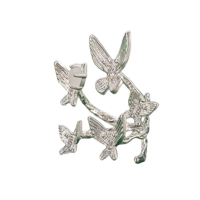 925 Sterling Silver Jewelry Cute Butterfly Adjustable Finger Rings for Women Wedding Party Jewelry For Girls Friend Gift