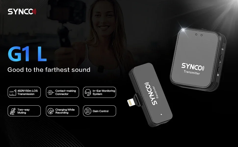SYNCO G1L G1T G1 T L نظام ميكروفون لاسلكي Lavalier لهواتف آيفون أندرويد الذكية نوع C ميكروفون البرق تسجيل الفيديو المباشر
