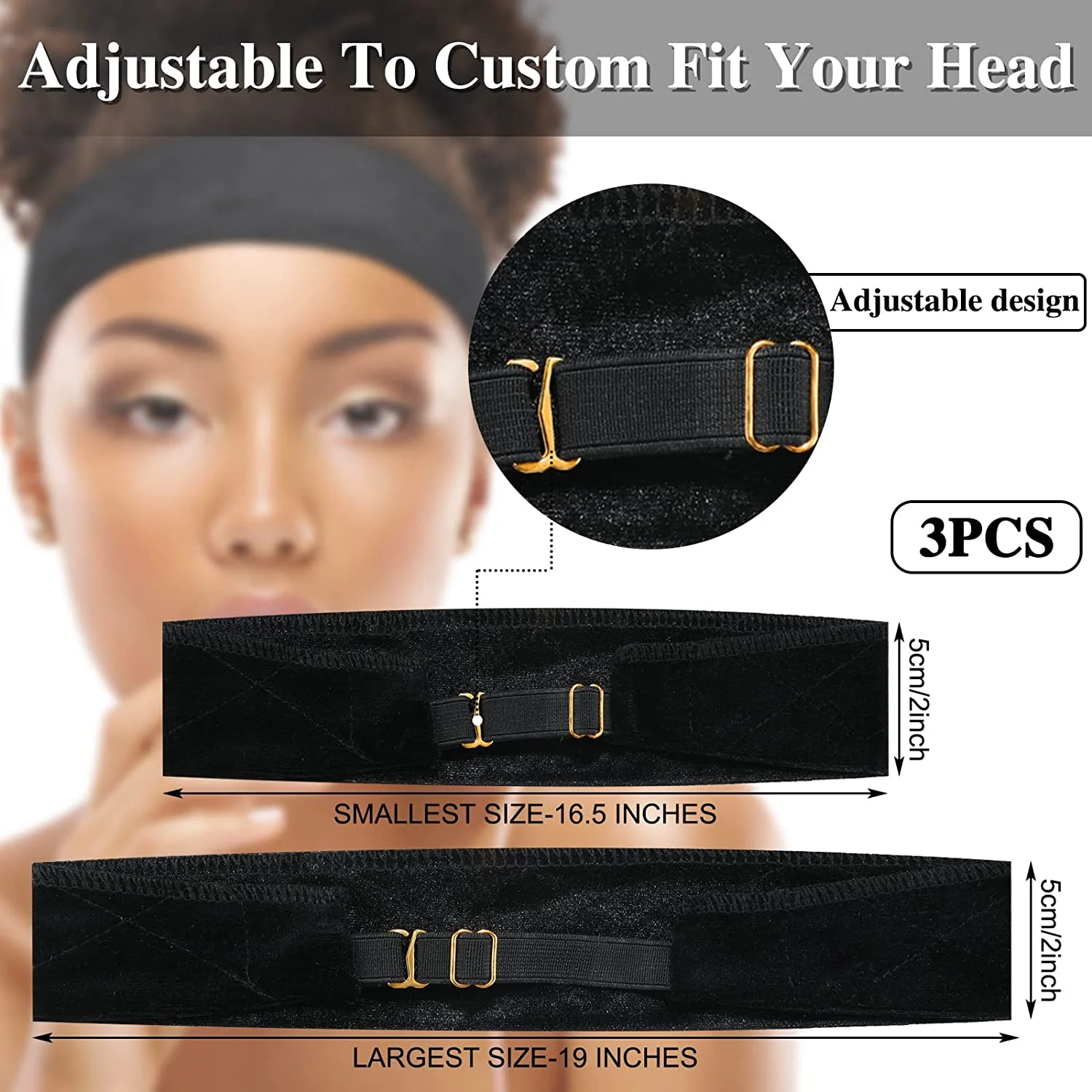 3pcs Adjustable Headwear Wig Grip Headbands for Women Fastener Velvet Wig Band Elastic Hair Band Comfortanle Hair Accessories