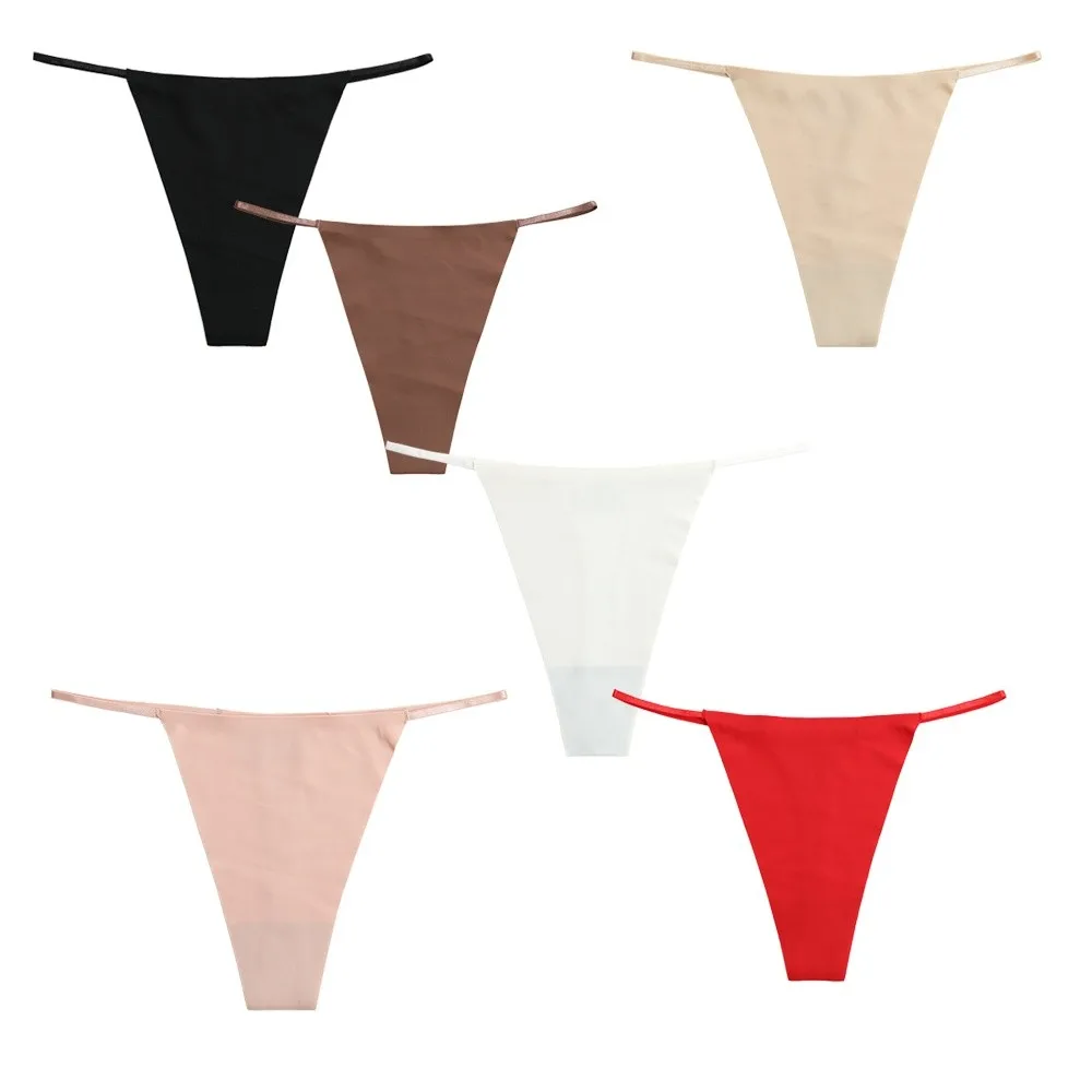 

Breathable Cotton Crotch Seamless Thongs Ice Silk Traceless Bikini Briefs Low Waist Solid Color T-back Panties Lingerie