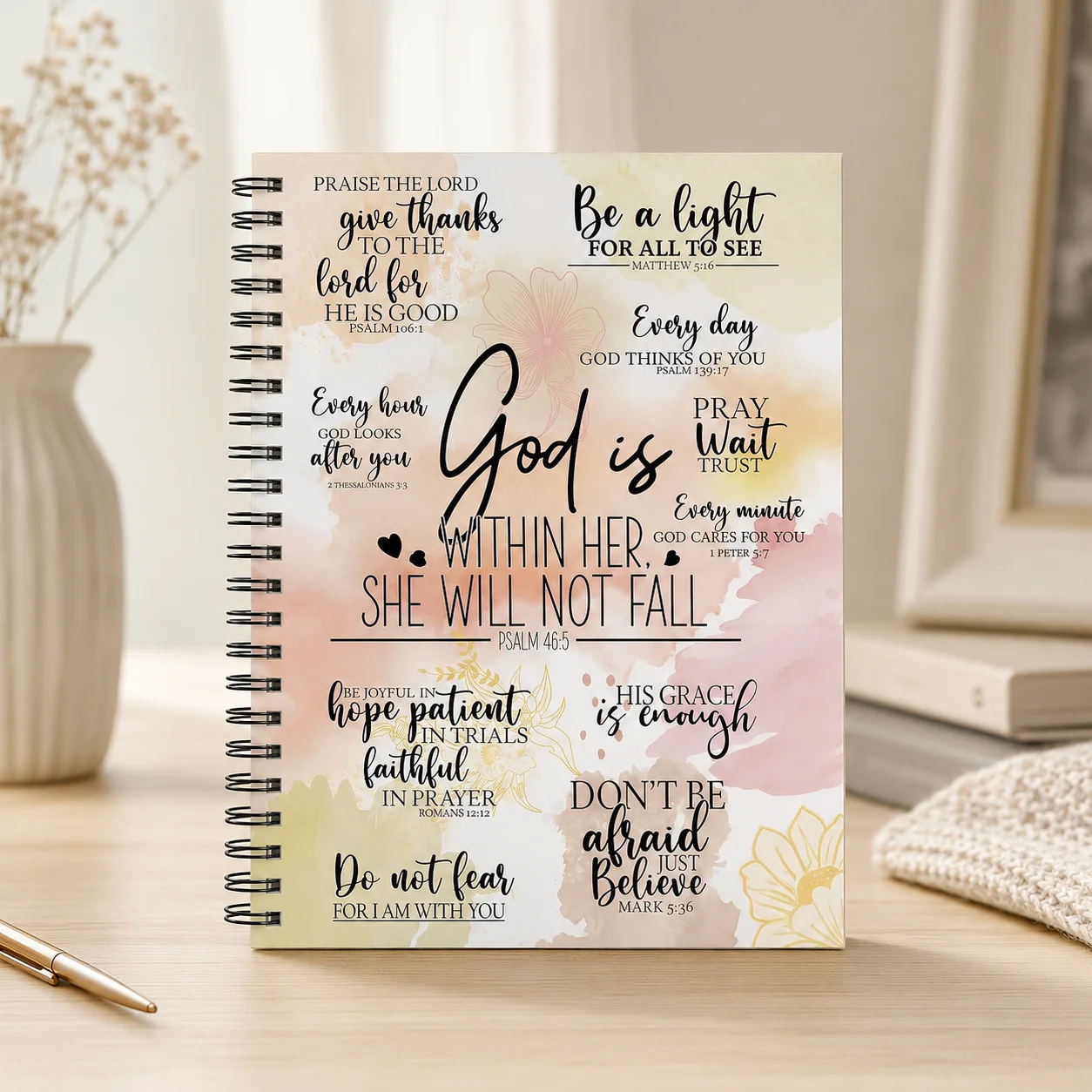 Faith Inspired Spiral Notebook for Women, Bible Verse Prayer Journal, A5 Christian Gift Notebook for Daily Reflection