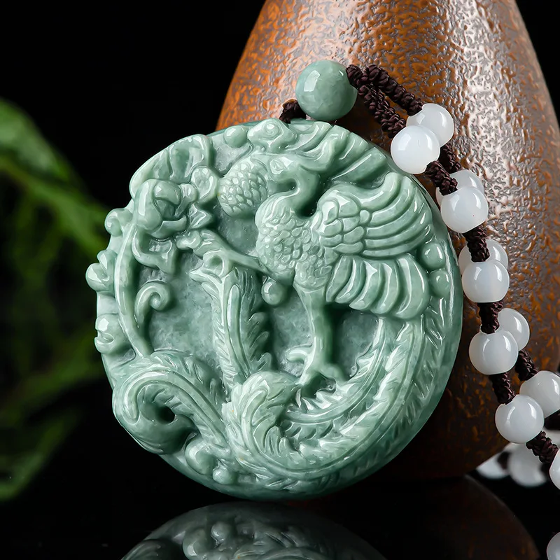 Green Burmese Jadeite Phoenix Pendant Necklace Natural Gemstone Fashion Accessories Carved Amulet Burmese Jade Stone