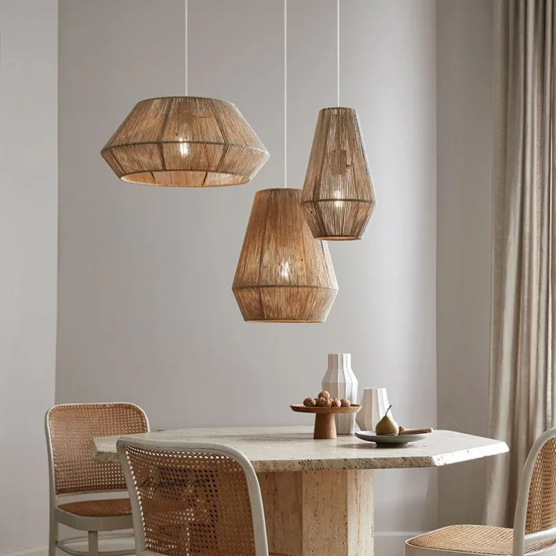 Hand-woven Rattan Pendant Light for Shop Restaurant Cafe Hanging Lamp House Homestay Decoration Ceiling Chandeliers Kitchen