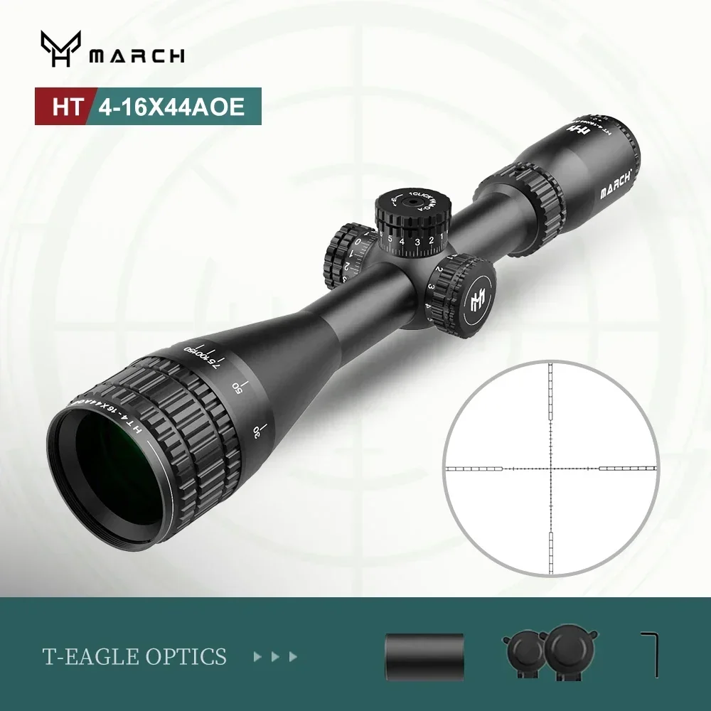 New March HT 4-16X44AOE Tactical Riflescope Spotting Rifle Scope Hunting Optical Collimator Airsoft Airgun Sight Red Green Cross