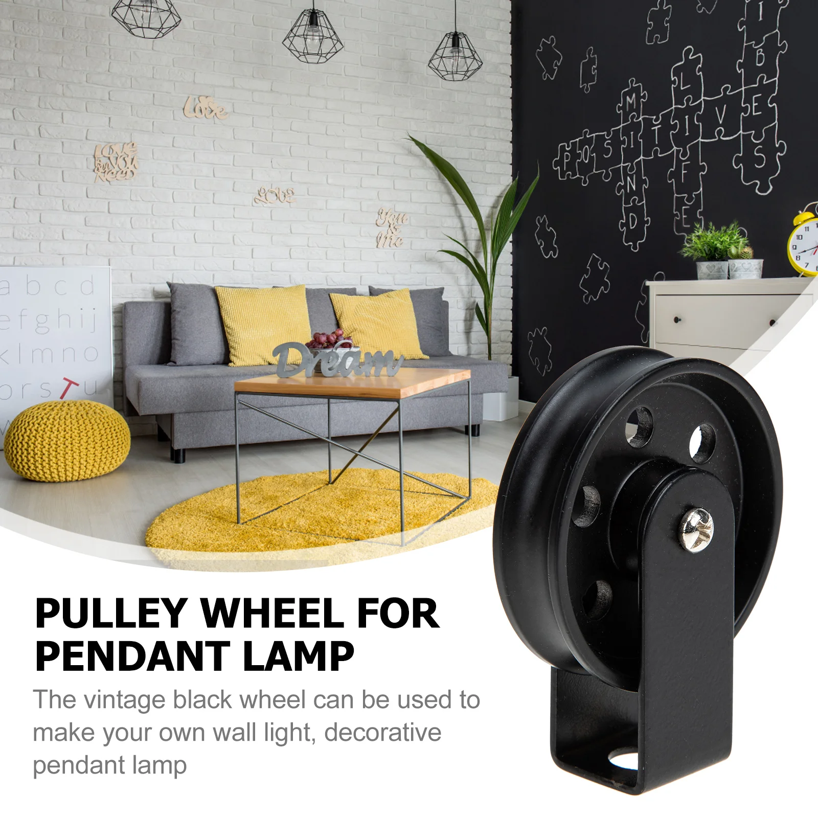 Vintage Decor Lighting Accessories Black Wheel for Wall Retro Pulley Plant Iron Lamp Miss