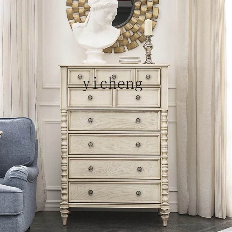 

ZK high-end American nine-chest cabinet solid wood bedroom storage high-side cabinet carved white old retro storage cabinet