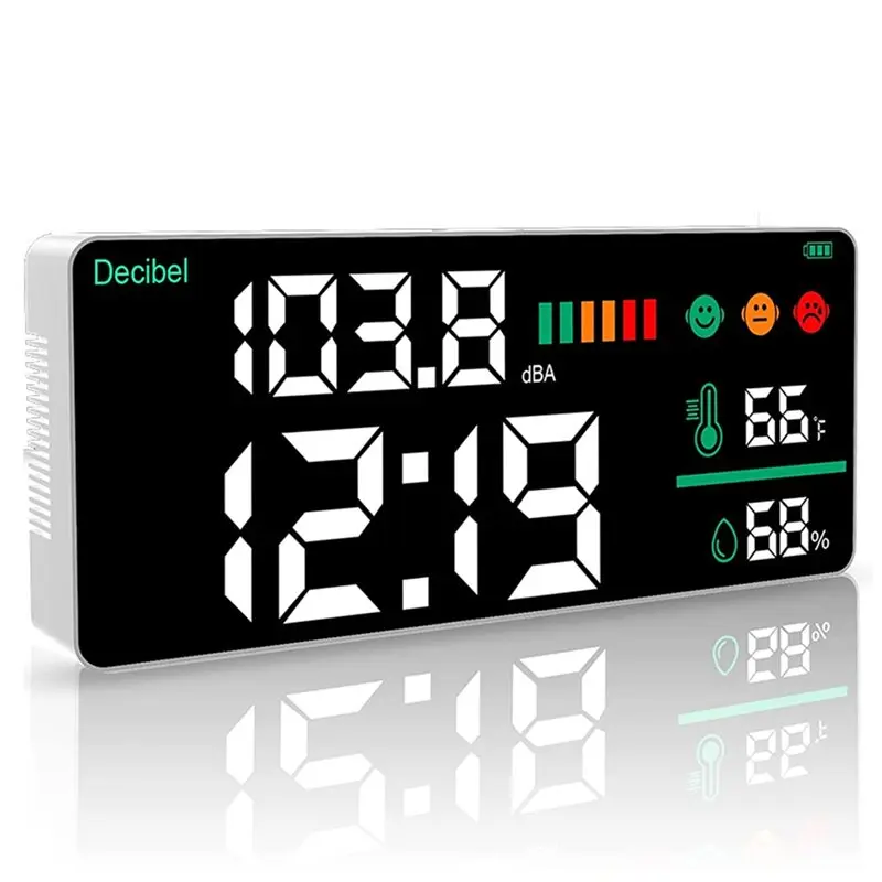 A19F-4-In-1 Digital Decibel Meter Wall Hanging Sound Level Noise Meter 30-130Db Range 11 Inch Large LED Display Multi-Function