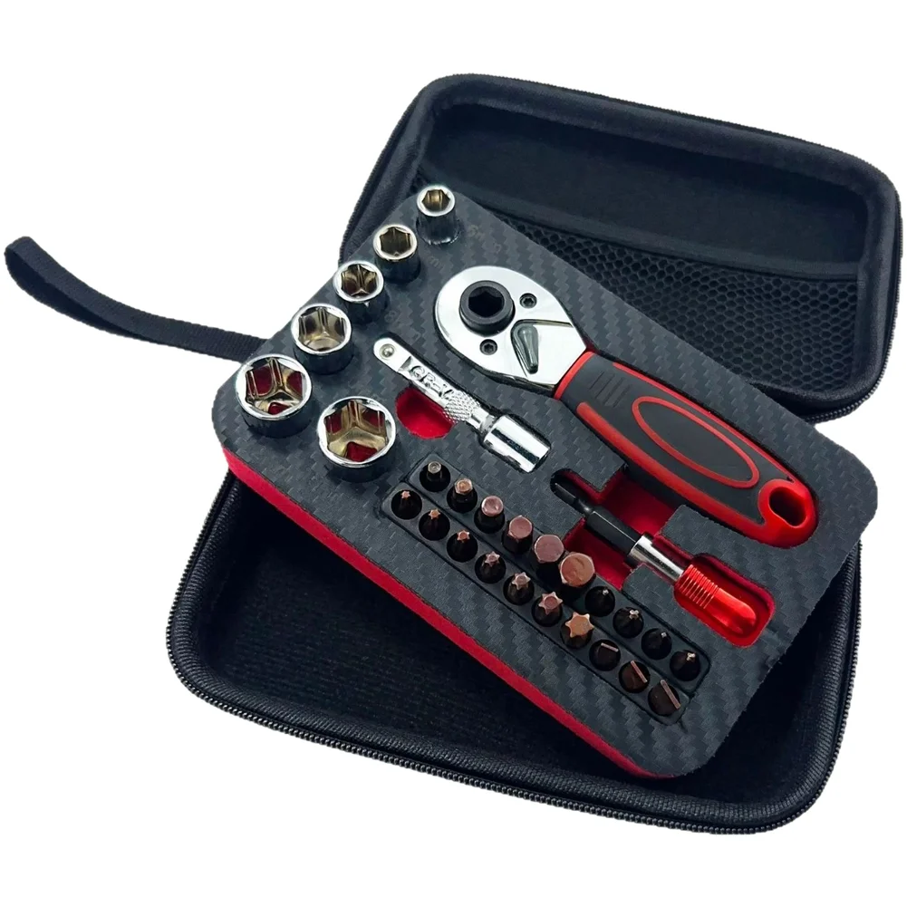 Auto Repair Tools 1 4 Drive Ratchet Set For Car Maintenance As Show Ratchet Wrench Set Eva Shock-absorbing Liner