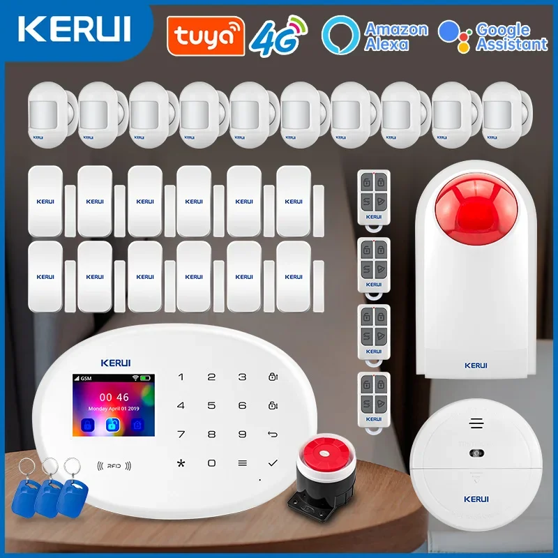 KERUI W204 4G Home Alarm Security System WIFI GSM Alarm Arm/Disarm for Home Security Tuya Smart Work Alexa Motion Sensor Siren
