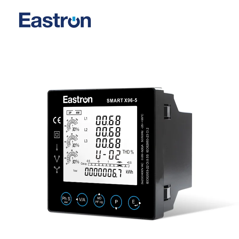 Compteur de puissance multifonction à panneau triphasé avec Modbus, mesure kWh,kVarh,kW,kVar,kVA,P,PF,Hz,dmd,V,A,THD