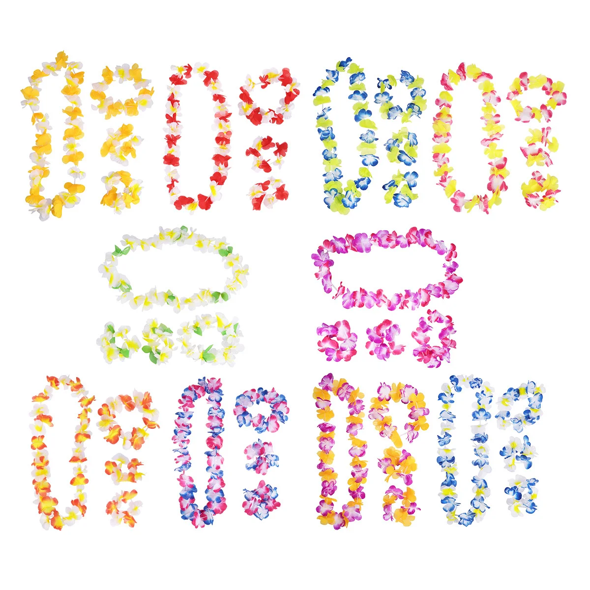 

Dual-Color Flower Wreath Set Artificial Hawaii Leis Garland For Party Decor Neck Head Wrist Elastic Hanging Supplies