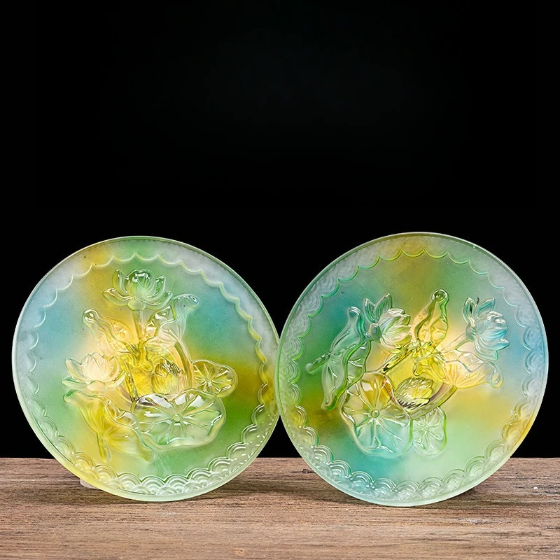 

Cz alloy imitation colored glaze embossed lotus fruit plate buddha front fruit home furnishings offering fruit butterfly