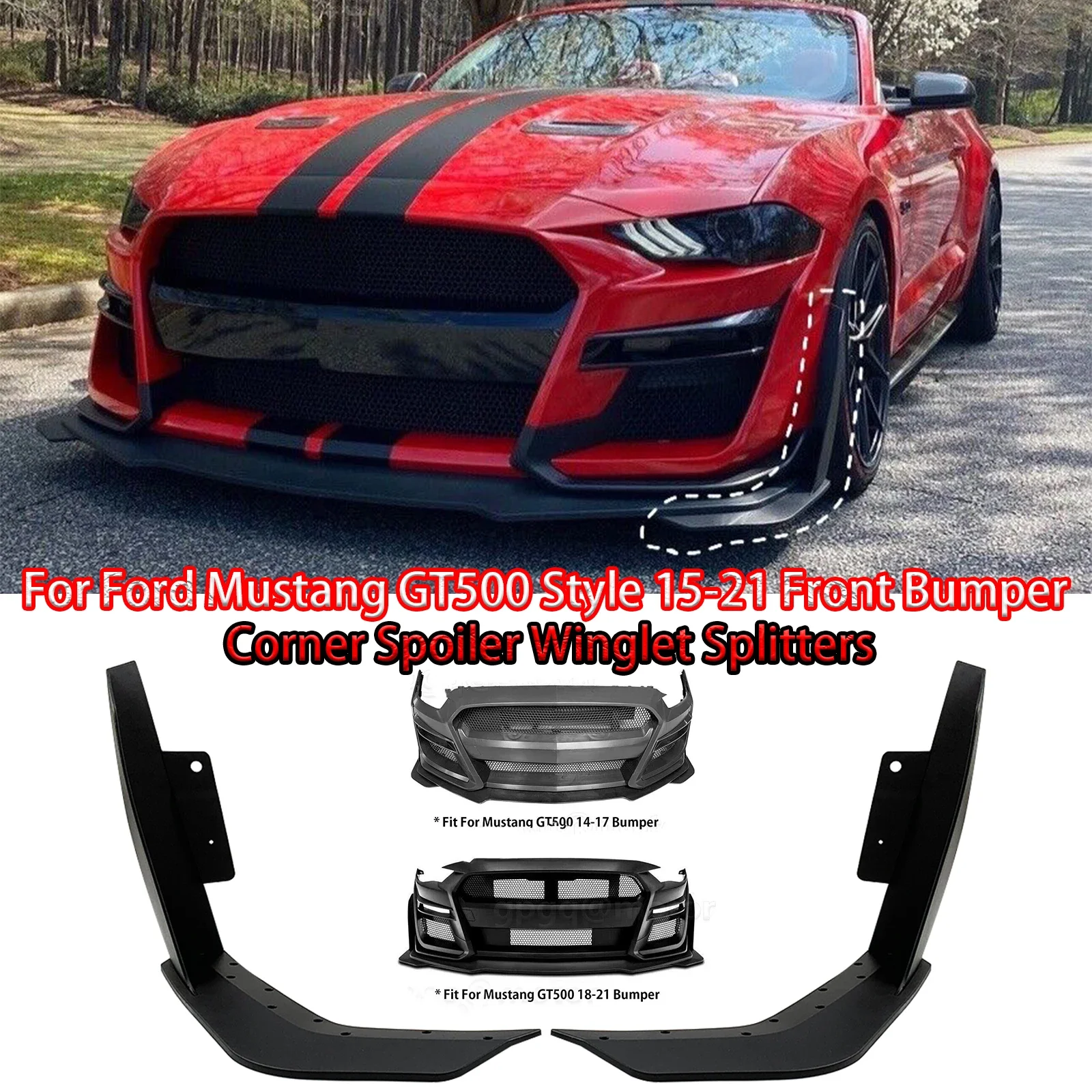 

Front Bumper Corner Spoiler Winglet Splitters For Ford Mustang All Model 15-21 Modified W/ GT500 MP Bumper Matte Black