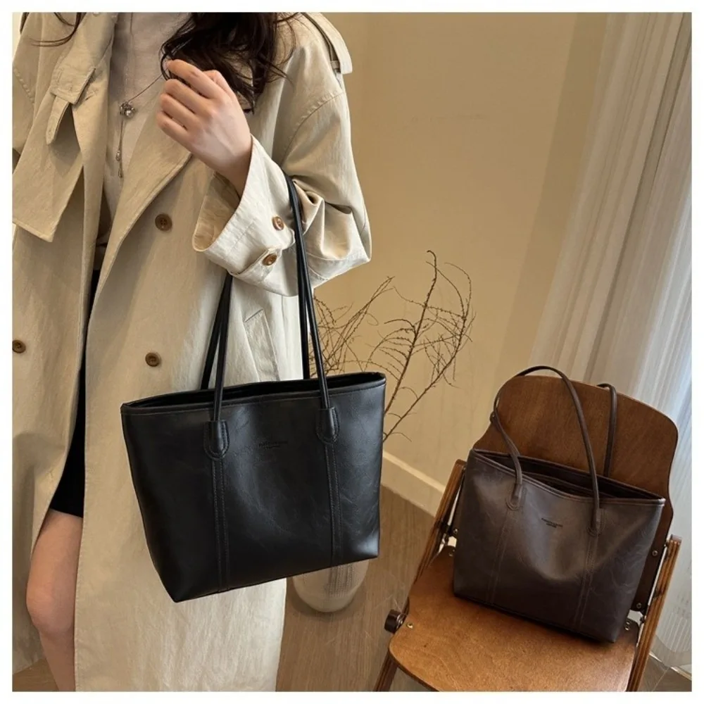 

Retro Large Capacity Shoulder Bag PU Leather Korean Style Women's Bag Solid Color Underarm Bag Women