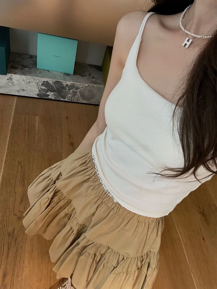 

Summer New Versatile ort Skirt Women's White Cake Skirt Small Size f-length Design Slimming High Waist A-line Skirt
