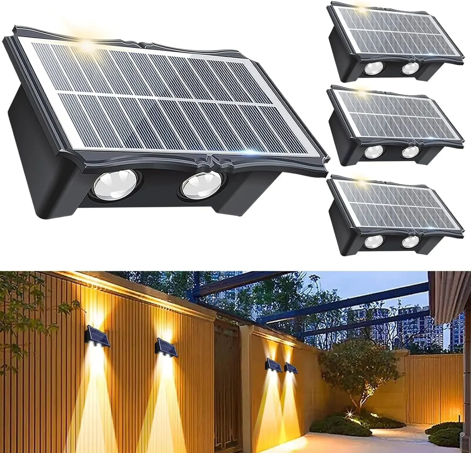 Lámpara Solar de pared para exteriores, iluminación luminosa hacia arriba y hacia abajo para porche, jardín, balcón y calle, 4/6/8led