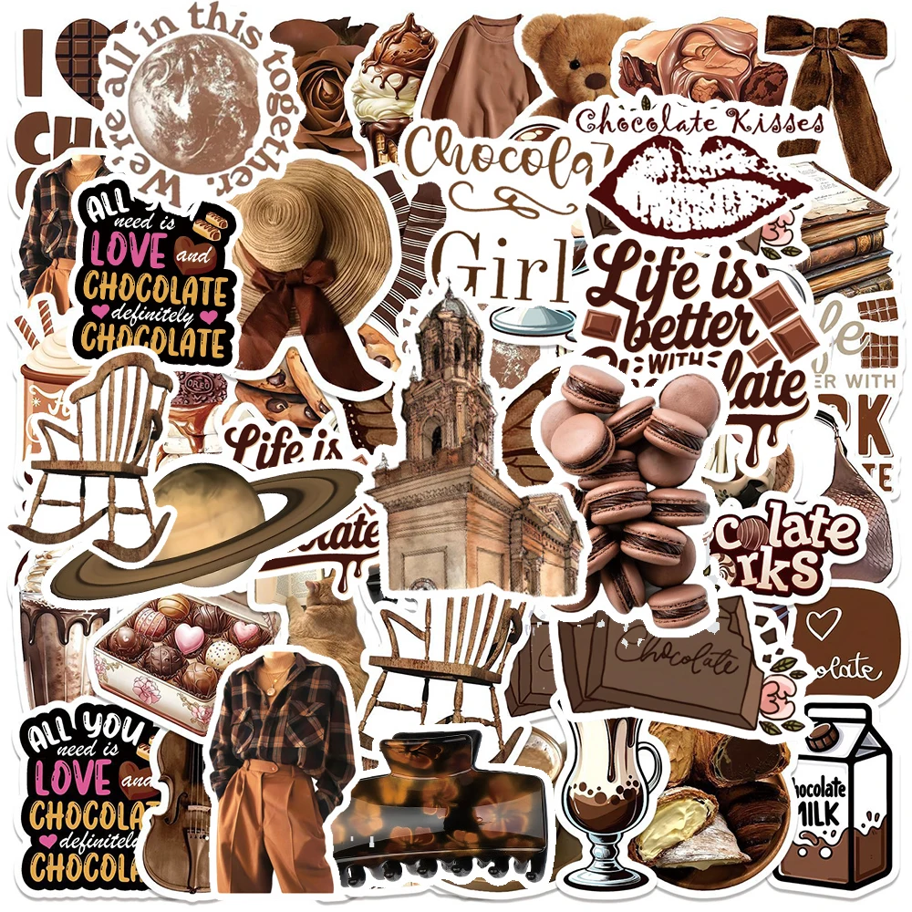 

10/30/50pcs Cartoon Vintage Chocolate Art Stickers Cute Dessert Aesthetic Sticker DIY Notebook Laptop Car Waterproof Decal Decor