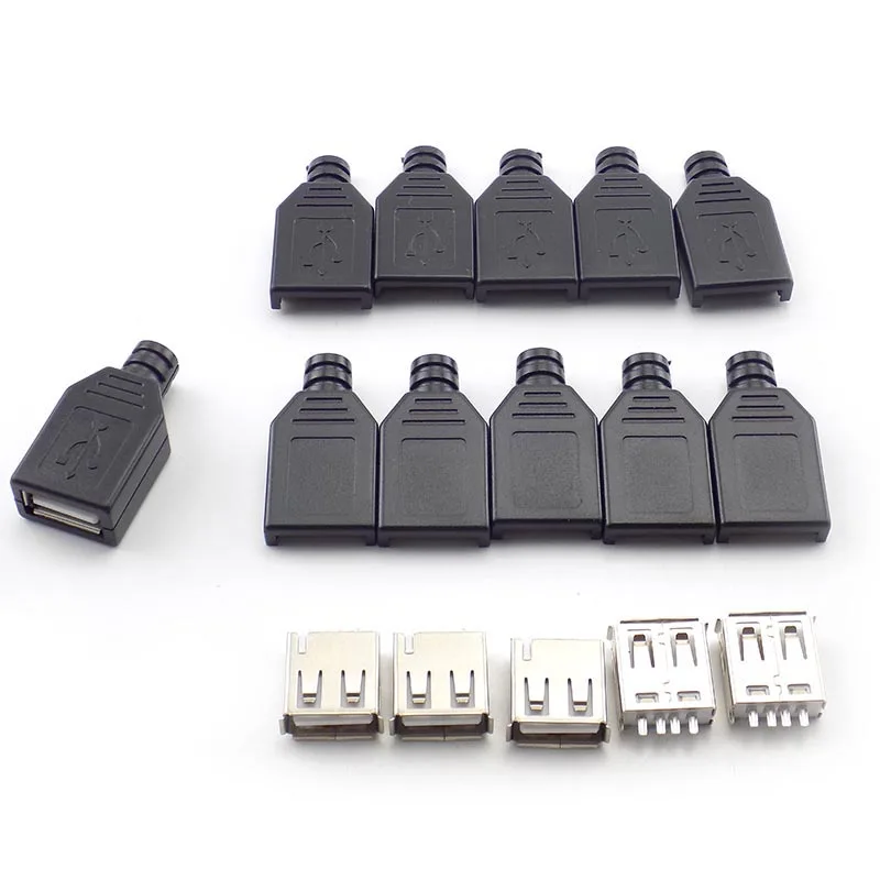 1/5/10pcs Type A Female USB 2.0 Male USB 4 Pin Adapter Socket Solder Connector With Black Plastic Cover DIY Connector Plug
