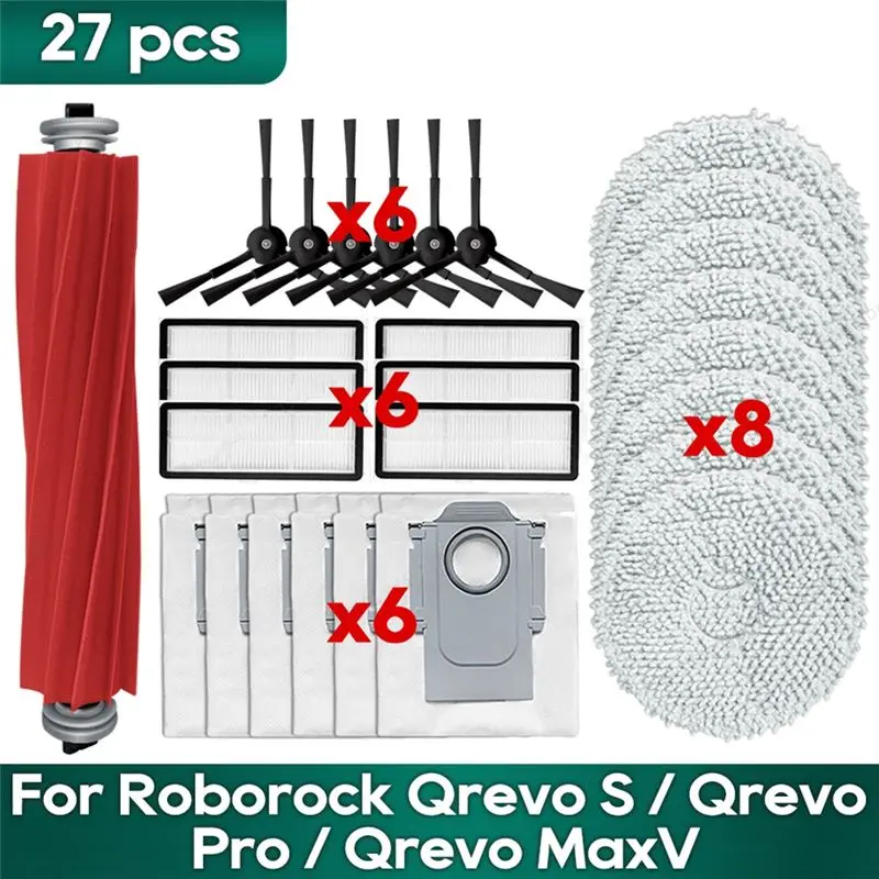 

ABUH - Запасные части для роботов-пылесосов Roborock Qrevo Pro/ Qrevo Maxv/ Qrevo S: насадки для влажной уборки, HEPA-фильтры, основные и боковые щетки.