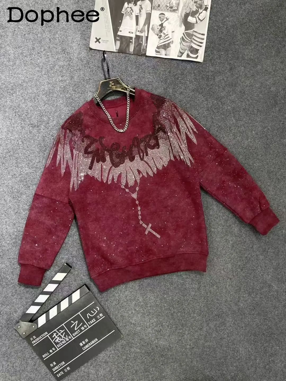 

Fashion Trend Round Neck Long Sleeve Heavy Rhinestone Letter Sweatshirt Autumn New Thickened Warm Loose Casual Pullover Unisex