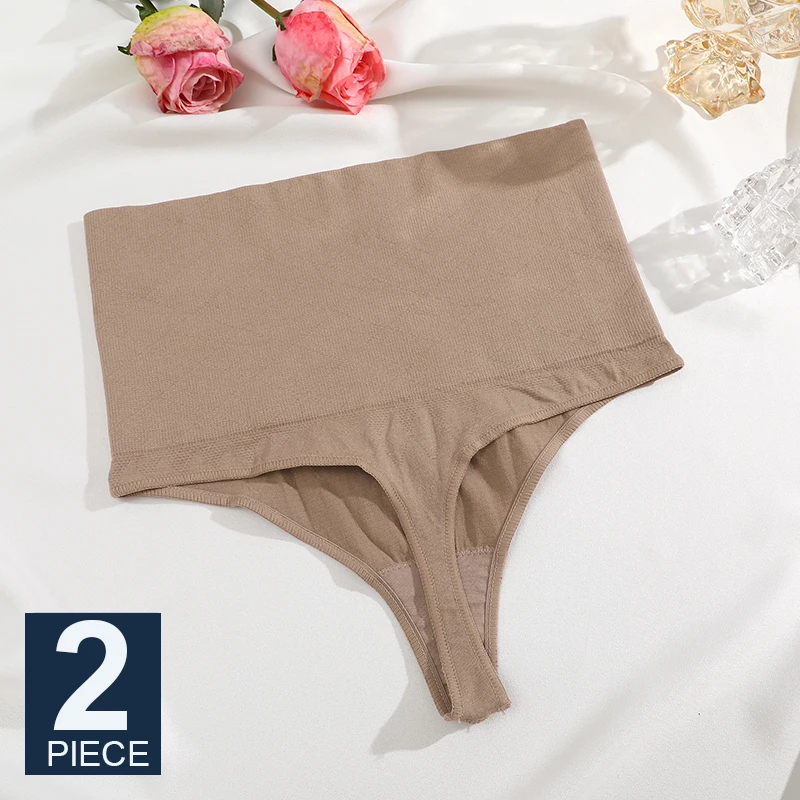 2 Teile/satz frauen Nahtlose Höschen Hohe Aufstieg Abnehmen Shapewear Weibliche Rippen G-String Thongs Hohe Elastische Turmmy Steuer Höschen