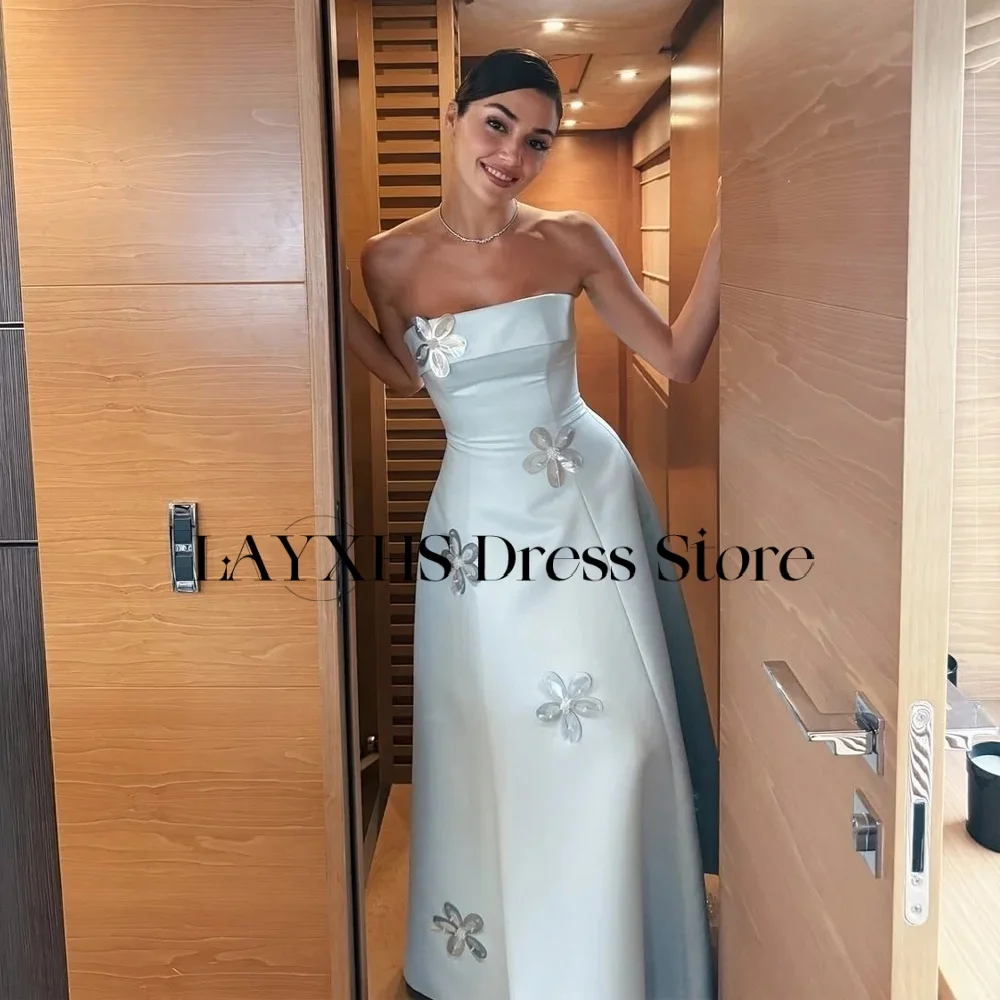 

LAYXHS Novel Blue Strapless Evening Dresses A-Line Applique Women Homecoming Dresses Customized فساتين سهرة