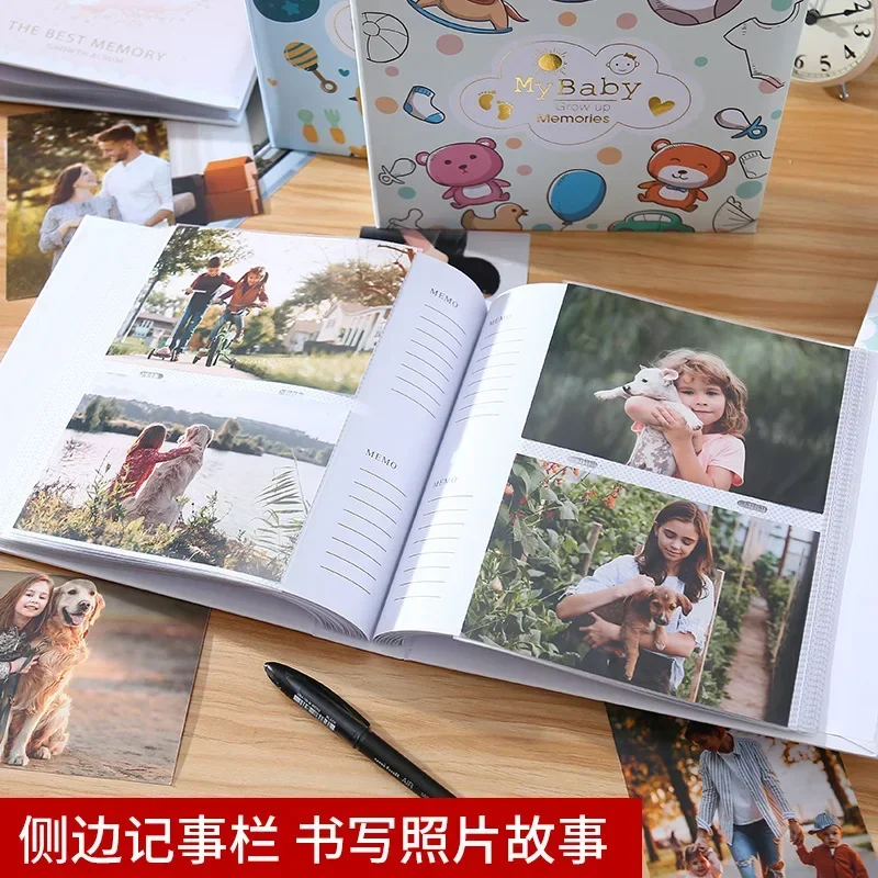 Bookable handwritten photo album, flat back paper core pocket insert type baby growth photo storage album, 6-inch, 200 photos