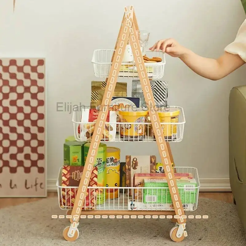 

Solid Wood Household Small Cart Living Room Movable Storage And Storage Rack Multi-layer Wheels Storage Rack Salon Furniture