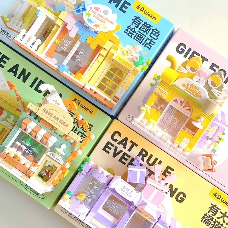 New Store Can Be Expanded Building Blocks Creative Street View Puzzle Assembly Coffee Shop Handmade Diy Toys Model Children Gift