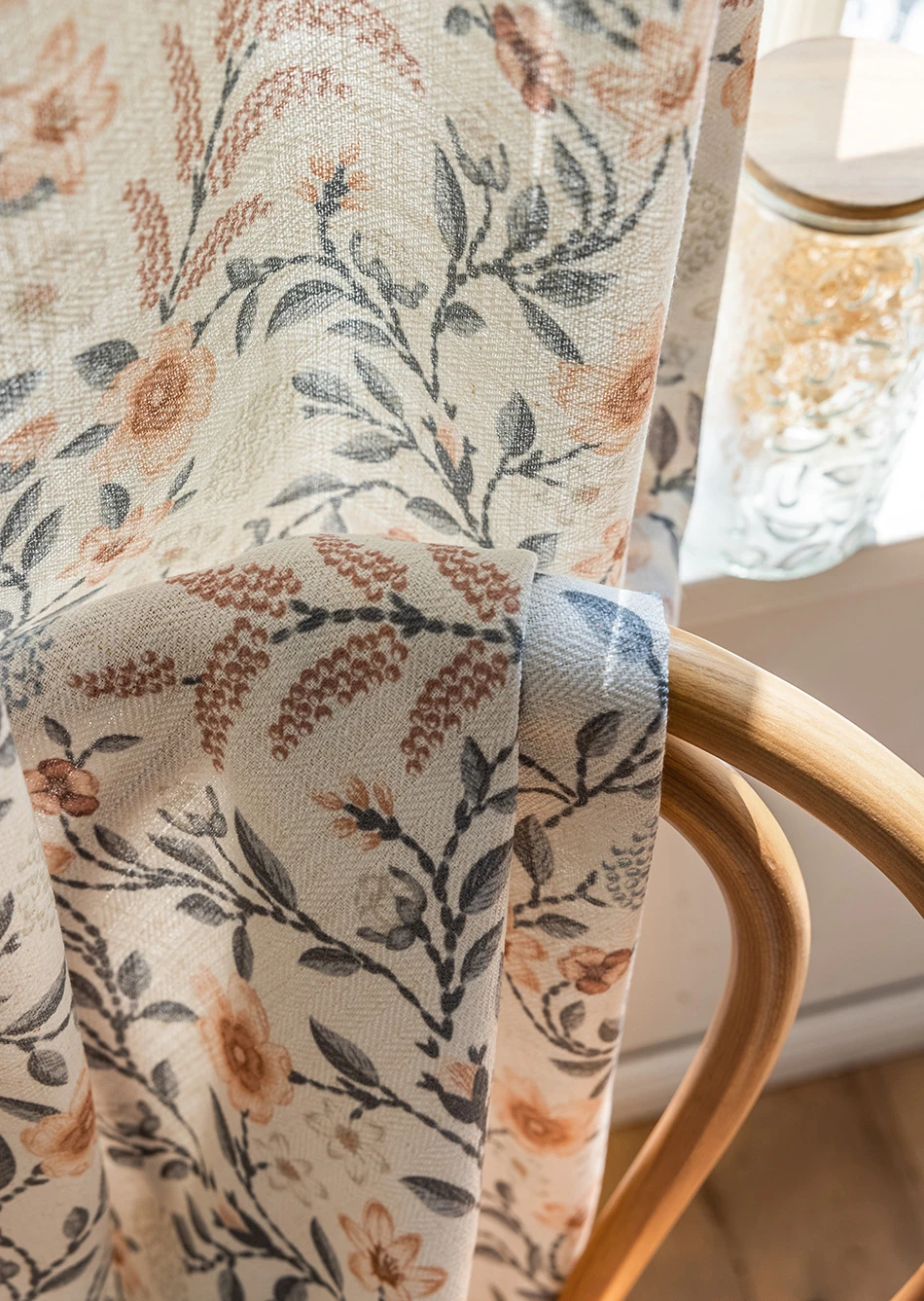 American Pastoral Style Small Floral Cotton Linen Print Beige Curtains Customized for Bedroom Living Room Balcony Bay Window
