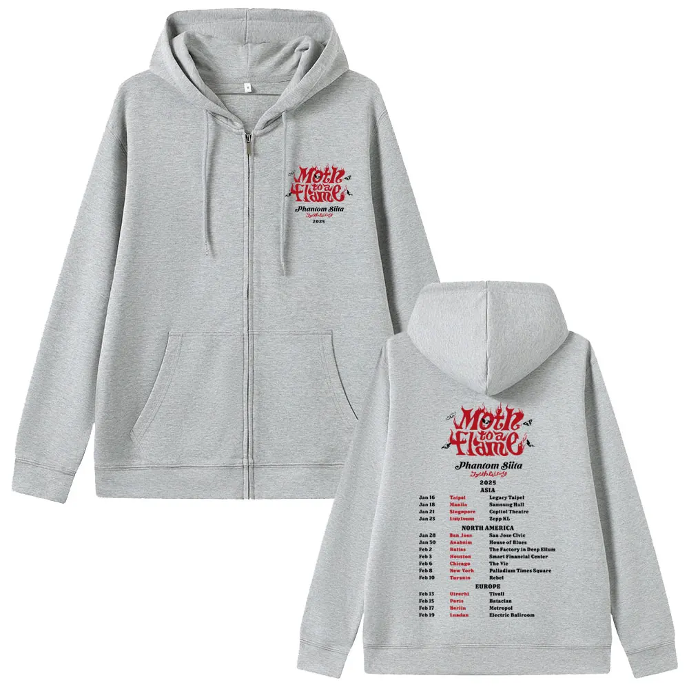 Ado Moth To A Flame Phantom Siita 2025 قلنسوة بسحاب للرجال والنساء موضة يابانية موسيقى البوب ملابس الشارع الشهير الذكور خمر زمم هوديس