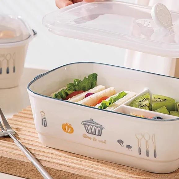 

Selected Ceramic Lunch Box Three Grids Microwave Heating Special for Office Workers High Aesthetic Value Bento Box with Insul...