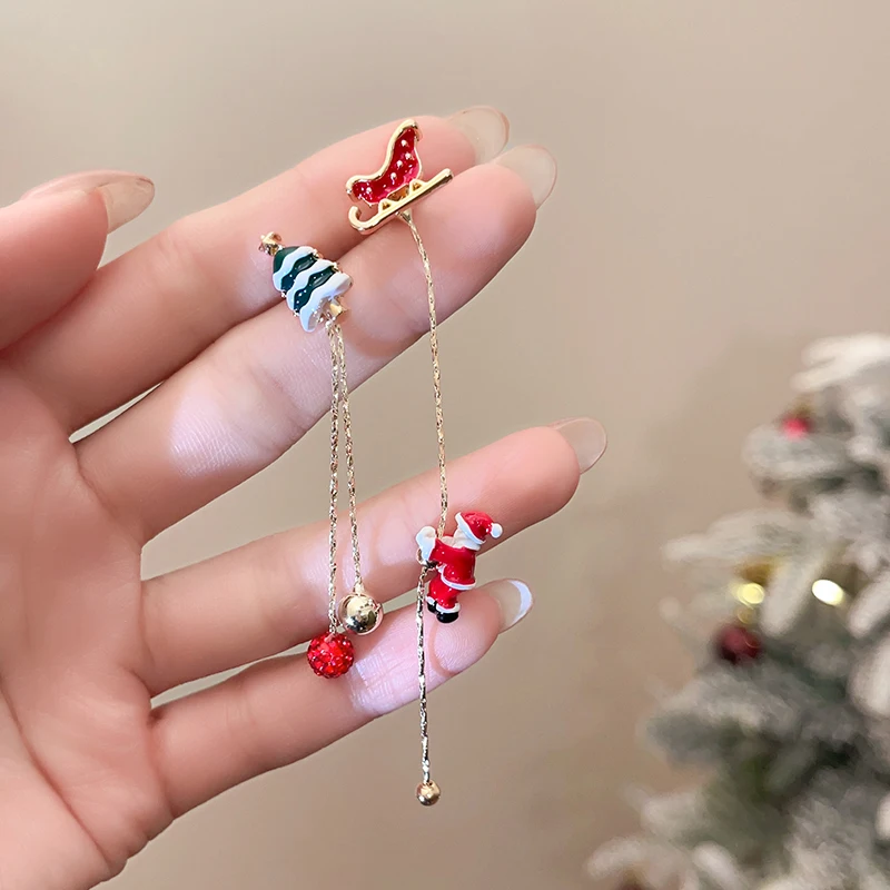 Christmas Design Asymmetrical Santa Claus Long Tassel Earrings 2024 Fashion Jewelry Unusual Accessories for Womens and Girls